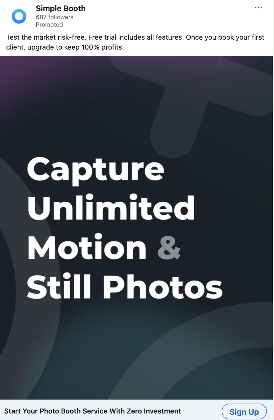 Simple Booth DTC Meta ad โ start your photo booth service