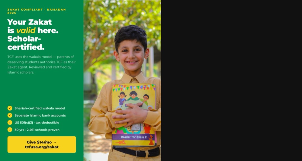 TCF Ramadan creative โ Your Zakat is valid here, scholar-certified